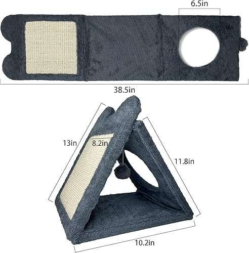 Miniatura 7 de Fhiny Poste rascador triangular para gatos, sisal natural para gatos con bola de felpa colgante, nido de cueva para mascotas, centro de actividades