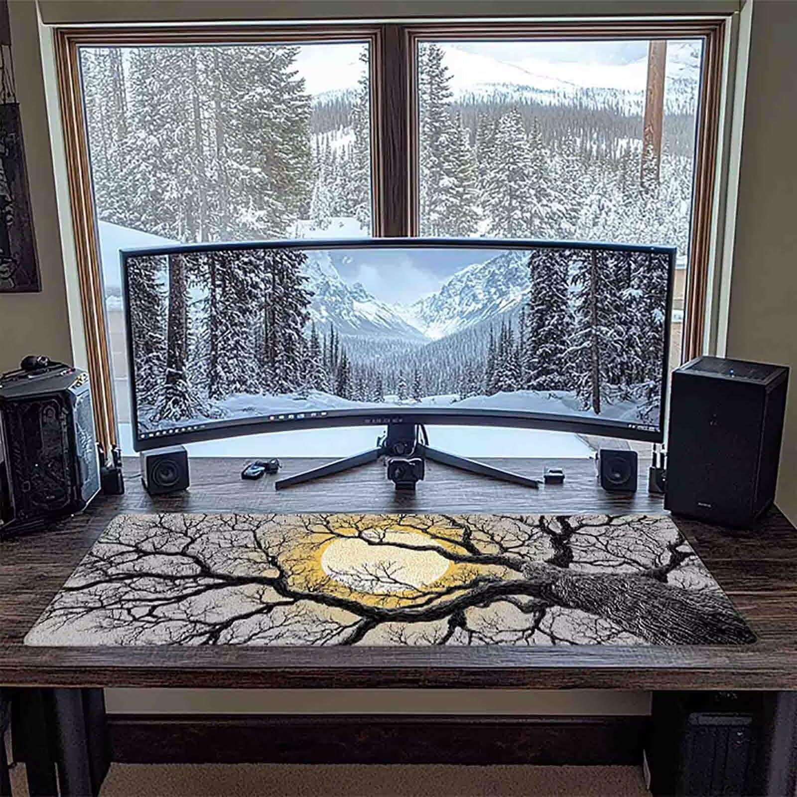 Schreibtischunterlage Grau Mauspad Gaming XXL Mousepad wasserdichte rutschfeste Schreibtisch Unterlage, Mauspad Groß Verbessert Präzision und Geschwindigkeit, Gaming Zubehör (Baum,120x60cm) 2-z7151