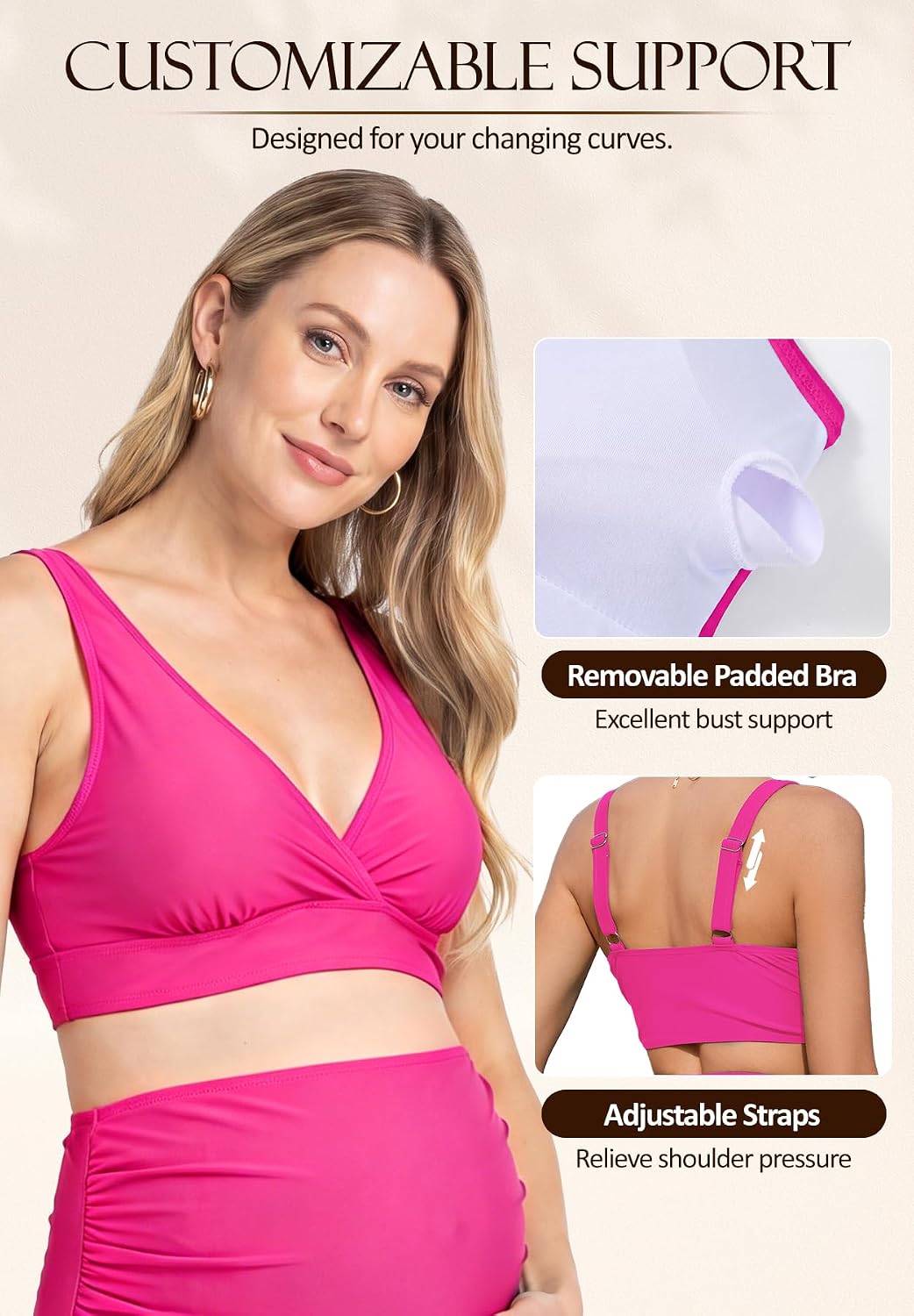 American Trends Maternity Swimsuit Two Piece V Neck High Waisted Ruched Pregnancy Bikini Bathing Suit Bump-Friendly Swimwear