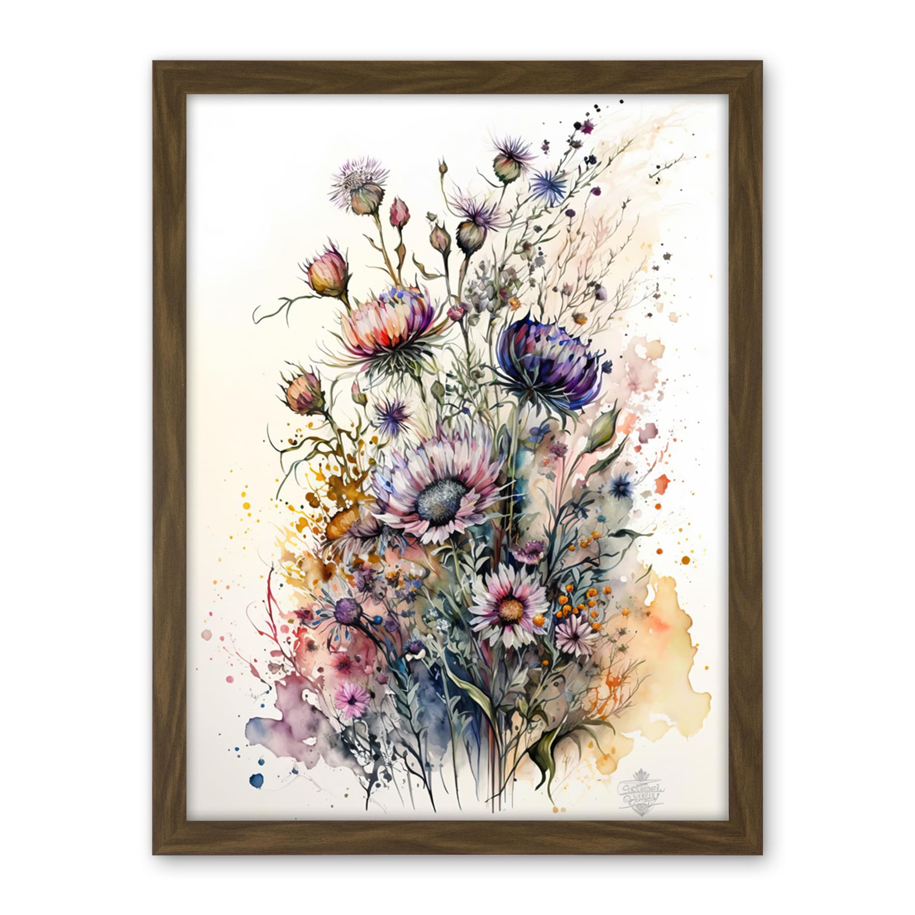 Artery8 Spring Wildflowers Watercolour Boho Illustration Artwork Framed Wall Art Print 18X24 Inch