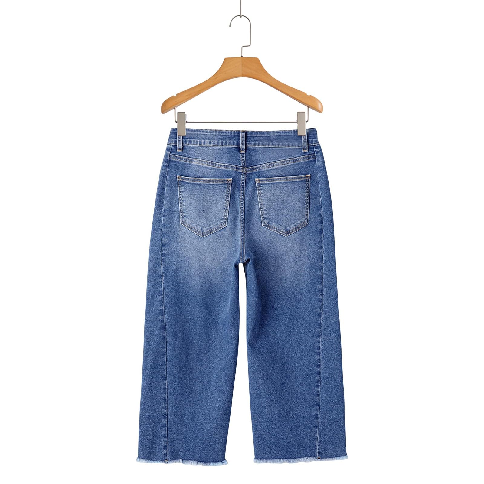 Jeanshose Damen Caprihose Denim Culotte Hose Hohe Taille Mit Fransen Saum