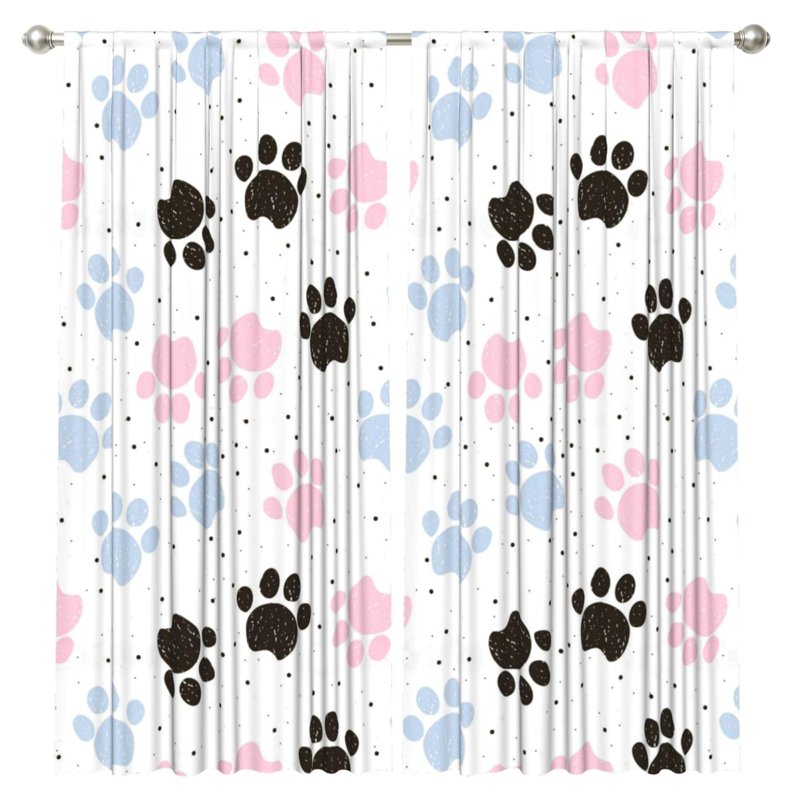 InOmak Hand Drawn Colorful Dogs Paws, 2 Panels Window Curtains 52 x 84 Inch Blackout Curtains for Living Room Bedroom