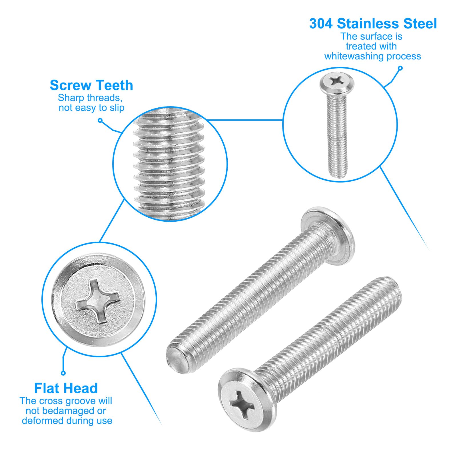 PATIKIL Flat Round Head Phillips Screws, 4 Pack M10-1.5 x 60mm Binding Screws 304 Stainless Steel 18-8 Full Thread - Image 3