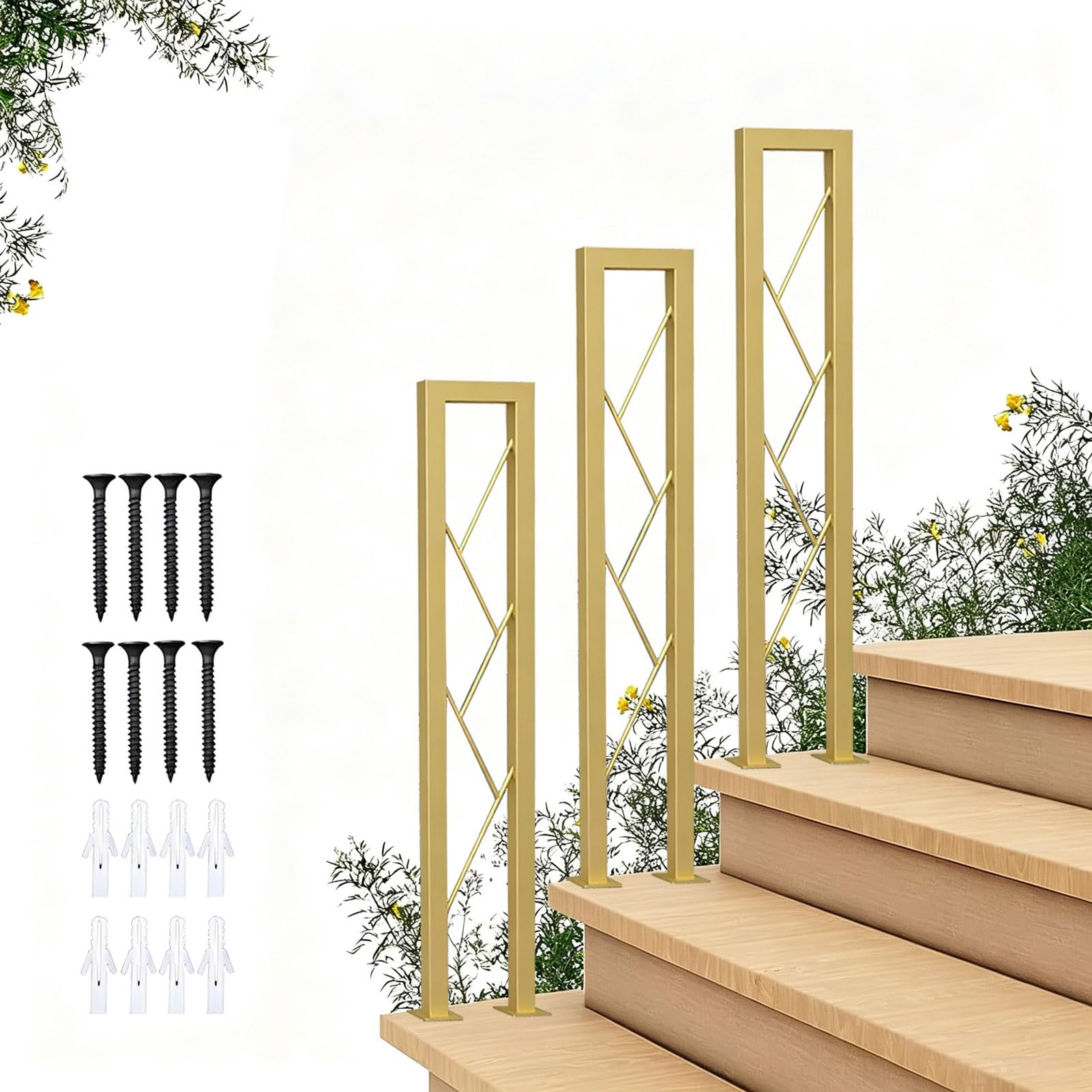 U-Shaped Stair Balustrade Handrail｜Gold Industrial Wrought Iron Porch Deck Railing | Hand Rail for Indoor Steps Terrace Loft Villa | Outdoor Grab Rails(Gold,55cm/22in)