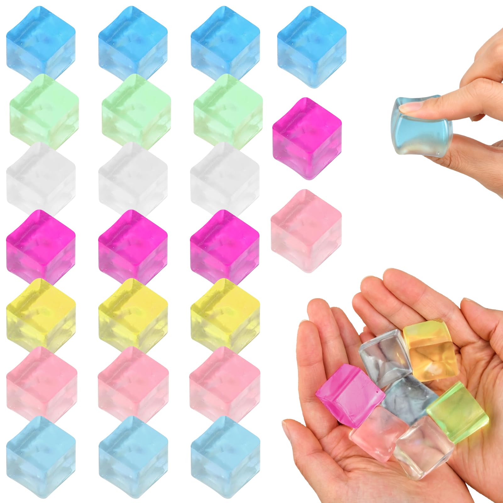 24 Pcs Mini Ice Cube Squishy Toys, Fidget Sensory Squeeze Toys