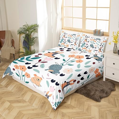 Miniatura 3 de Feelyou Funda de edredón de perro de dibujos animados, juego de ropa de cama para niños y niñas, perros y flores, funda de edredón de plantas