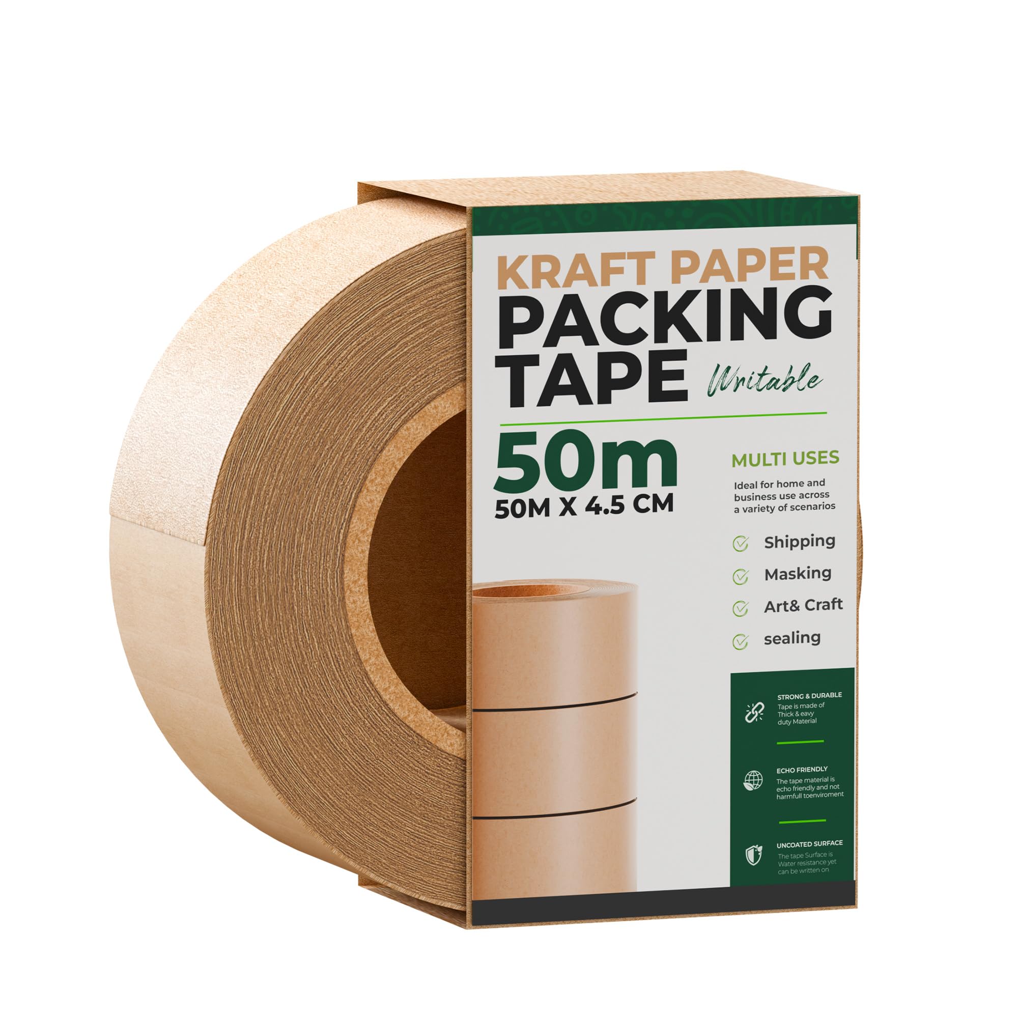 Kraft Paper Packing Tape Roll With Industrial Strength Long 50m x 48mm Suitable For Carton Sealing Brown Eco Friendly Tear Resistant Adhesive For Secure Moving Mailing Storage And Shipping Needs