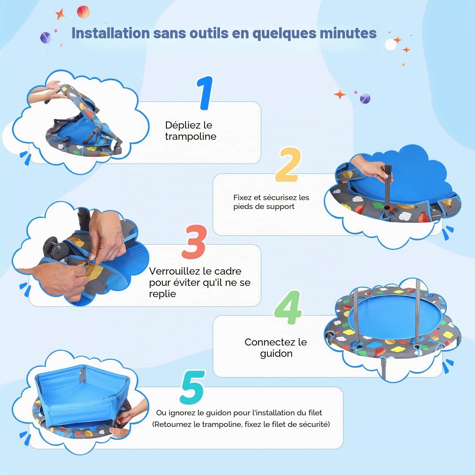 Trampoline de fitness pliable de 101 cm de diamètre - Capacité de charge : 150 kg - Hauteur de main courante réglable - Entraînement d'endurance - Différents groupes de personnes