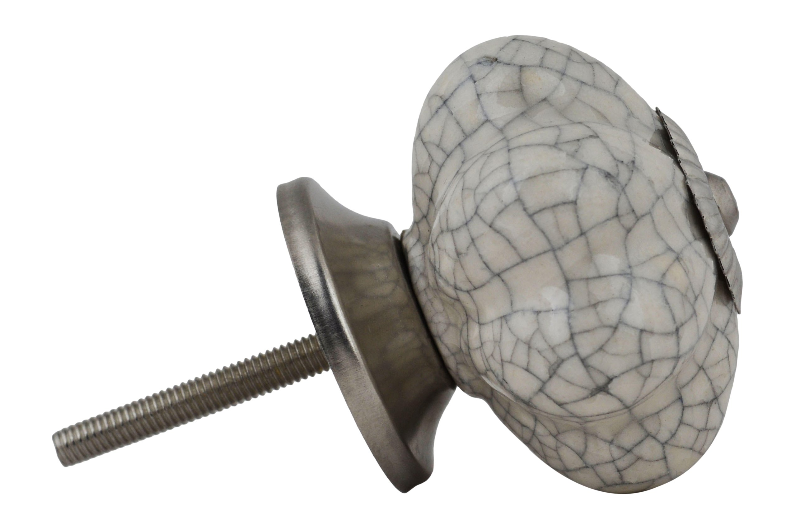 IntradeGlobal White Crackle Ceramic knob s/2