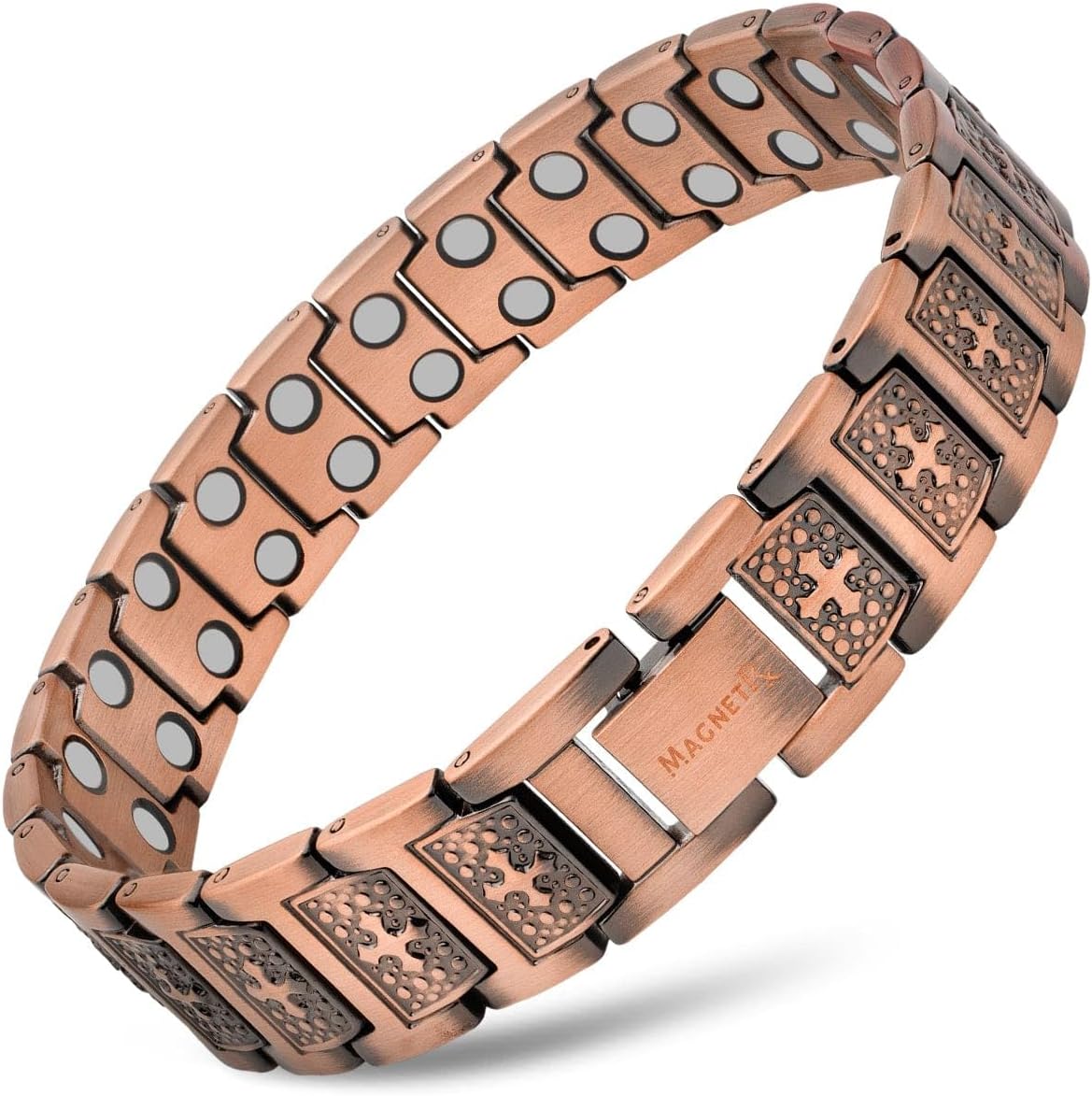 MagnetRX® Copper Cross Bracelet for Men – Ultra Strength Magnetic Copper Mens Cross Bracelets – Adjustable Bracelet with Included Sizing Tool (Cross Style)