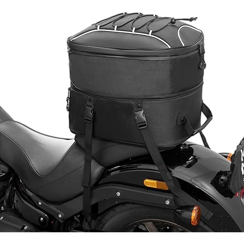 KEMIMOTO Motorcycle Tail Bag, Dual Use Motorcycle Rear Seat Bag with Waterproof Rain Cover, 25L-45L Expandable Motorbike Helmet Bag Luggage Storage Backpack