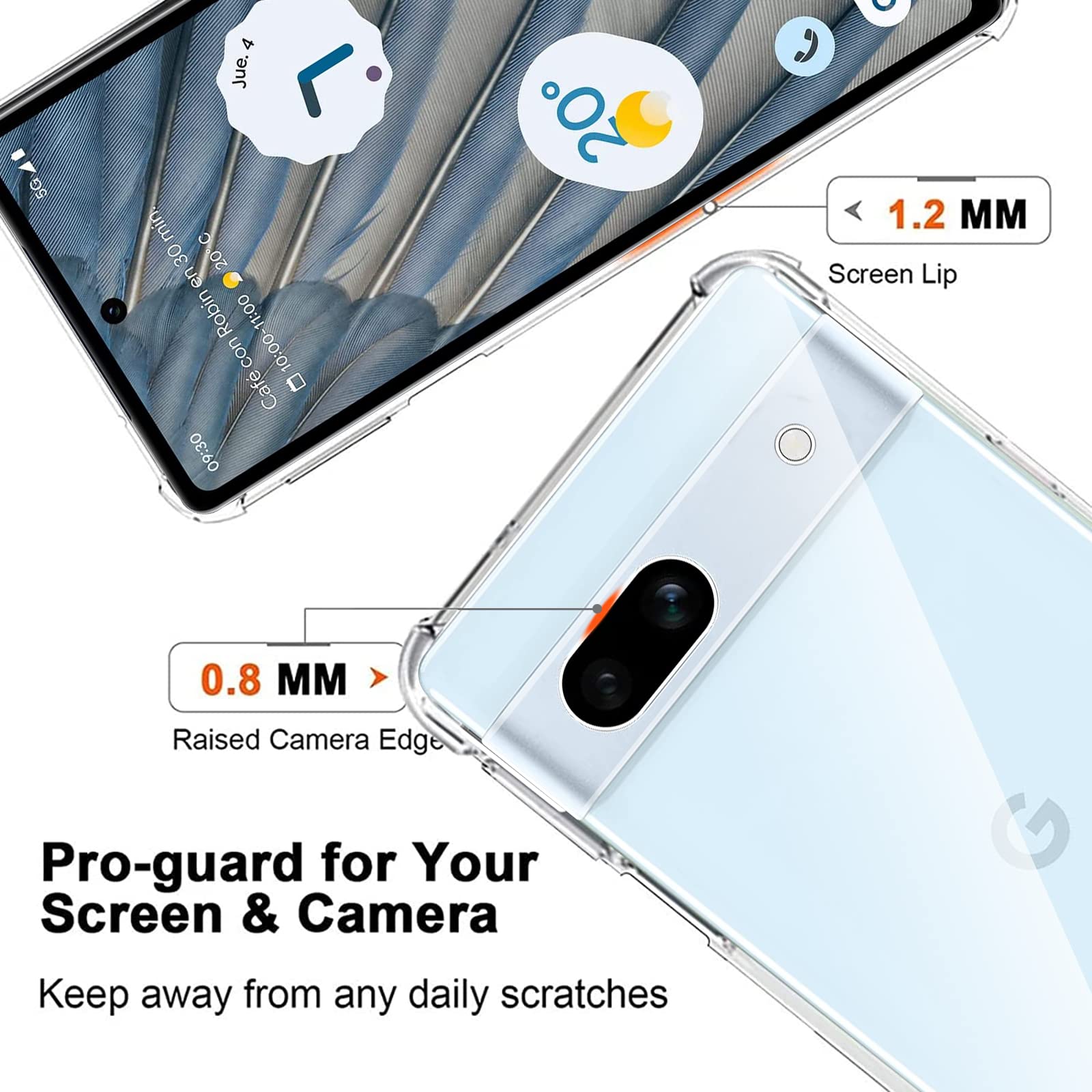 GEJEFA Cover per Google Pixel 7A 5G + 3 Pack Vetro Temperato, Custodia Sottile Silicone TPU Bumper Case Antiurto Antigraffi Case per Google Pixel 7A, Trasparente