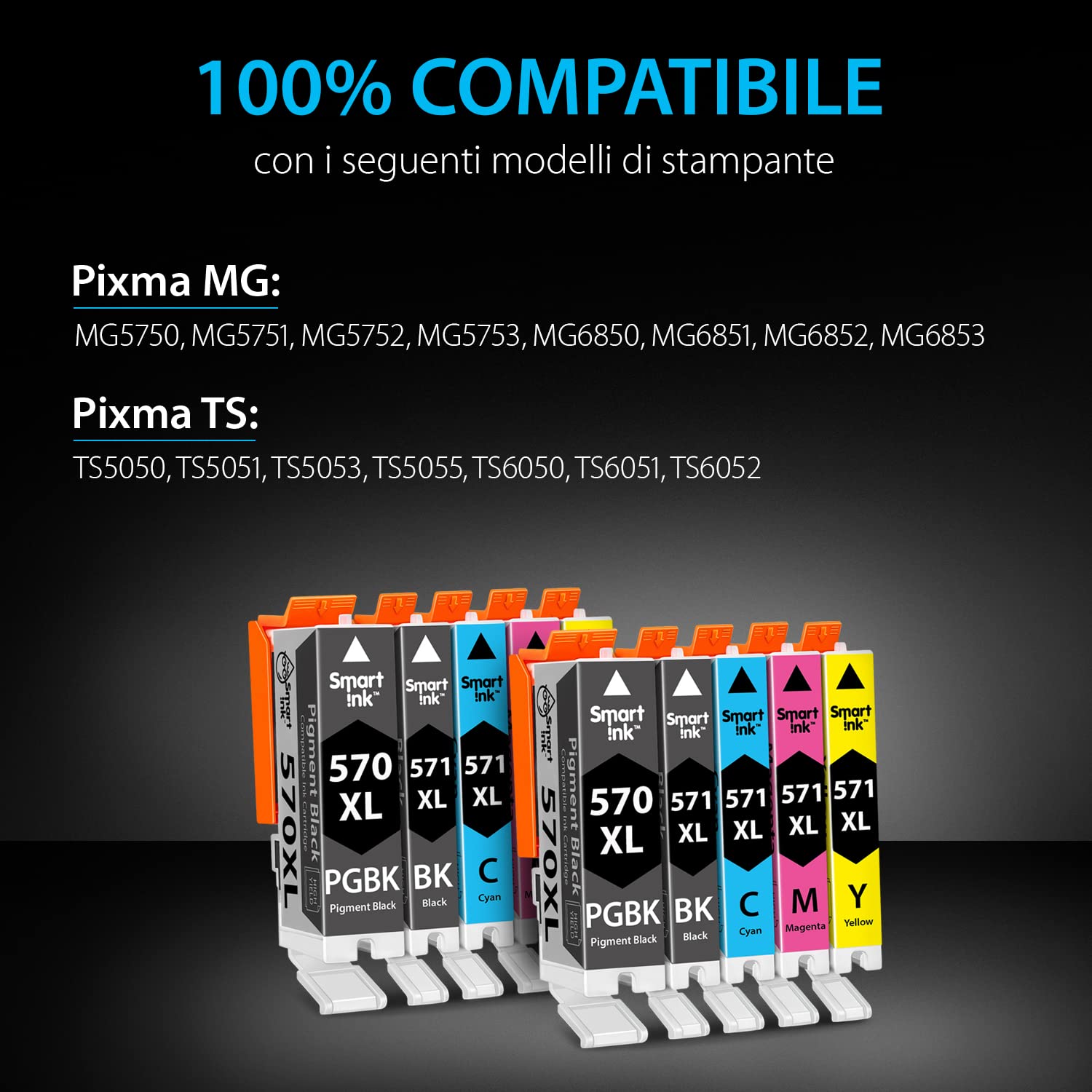 5 Cartucce Compatibili YouPrint YP-CLI571 Per Canon PIXMA, PGI-570 XL Nero, CLI-551 XL Colore
