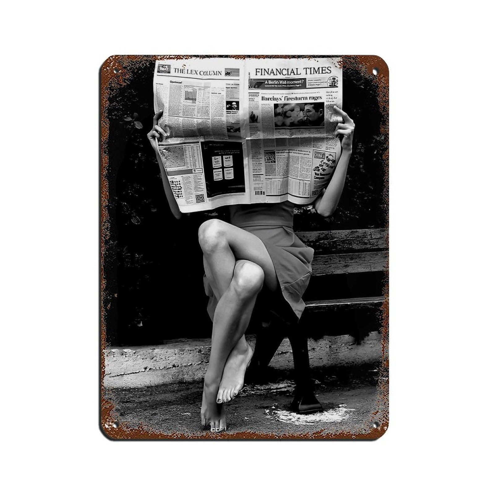 Women Reading Newspaper, Feminist Poster Retro Poster Metal Tin Sign Chic Art Retro Iron Painting Bar People Cave Cafe Family Garage Poster Wall Decoration 12x16inch(30x40cm)