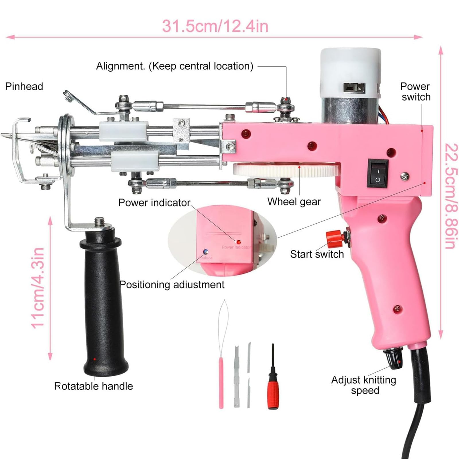 Herramienta para Hacer Mechones de Alfombras de Pelo Cortado Pistola para Hacer Mechones de Bucle Máquina Eléctrica para Tejer Alfombras Herramientas de Perforación Manuales,Blue