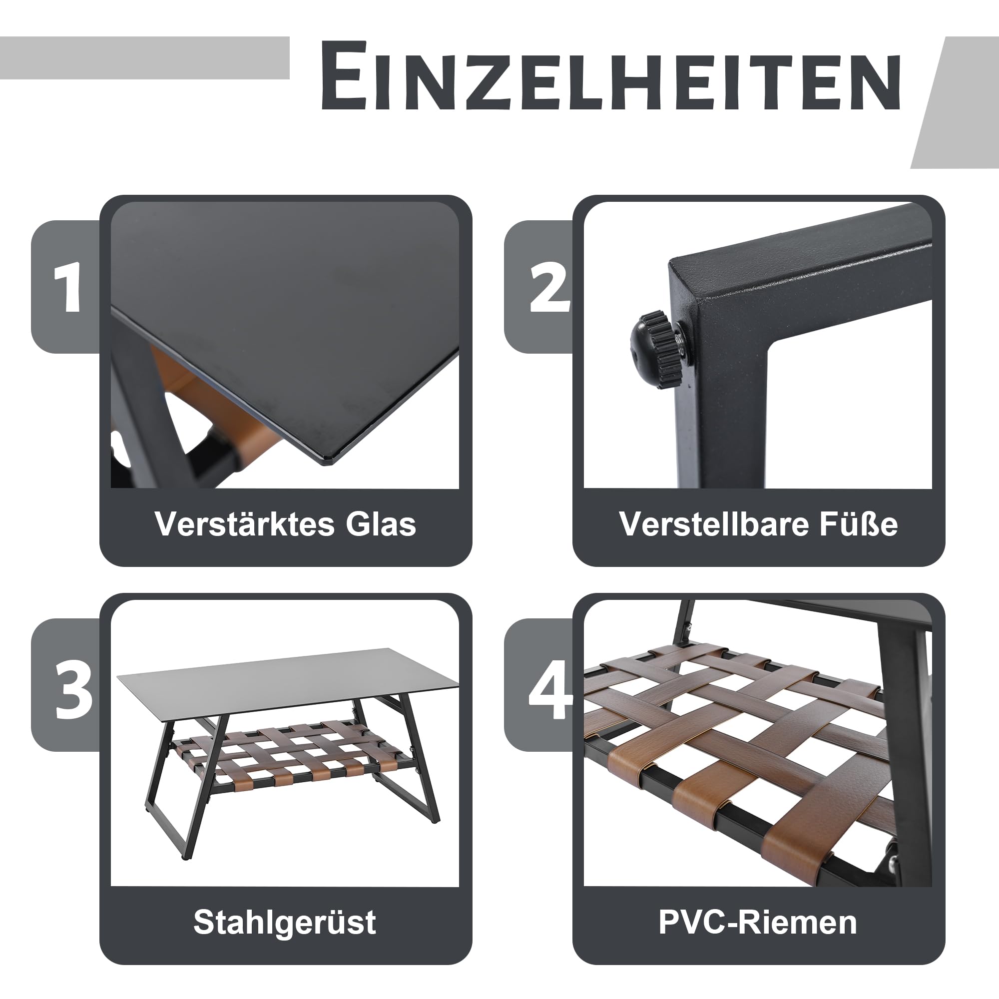 Muskel Garten Lounge Set 4-teilig Outdoor Sofa Einzelstühle Sesseln, Couchtisch, Essgruppe für Garten Balkon Terrasse, Abnehmbarer und waschbarer Stoffbezug, Schwarz