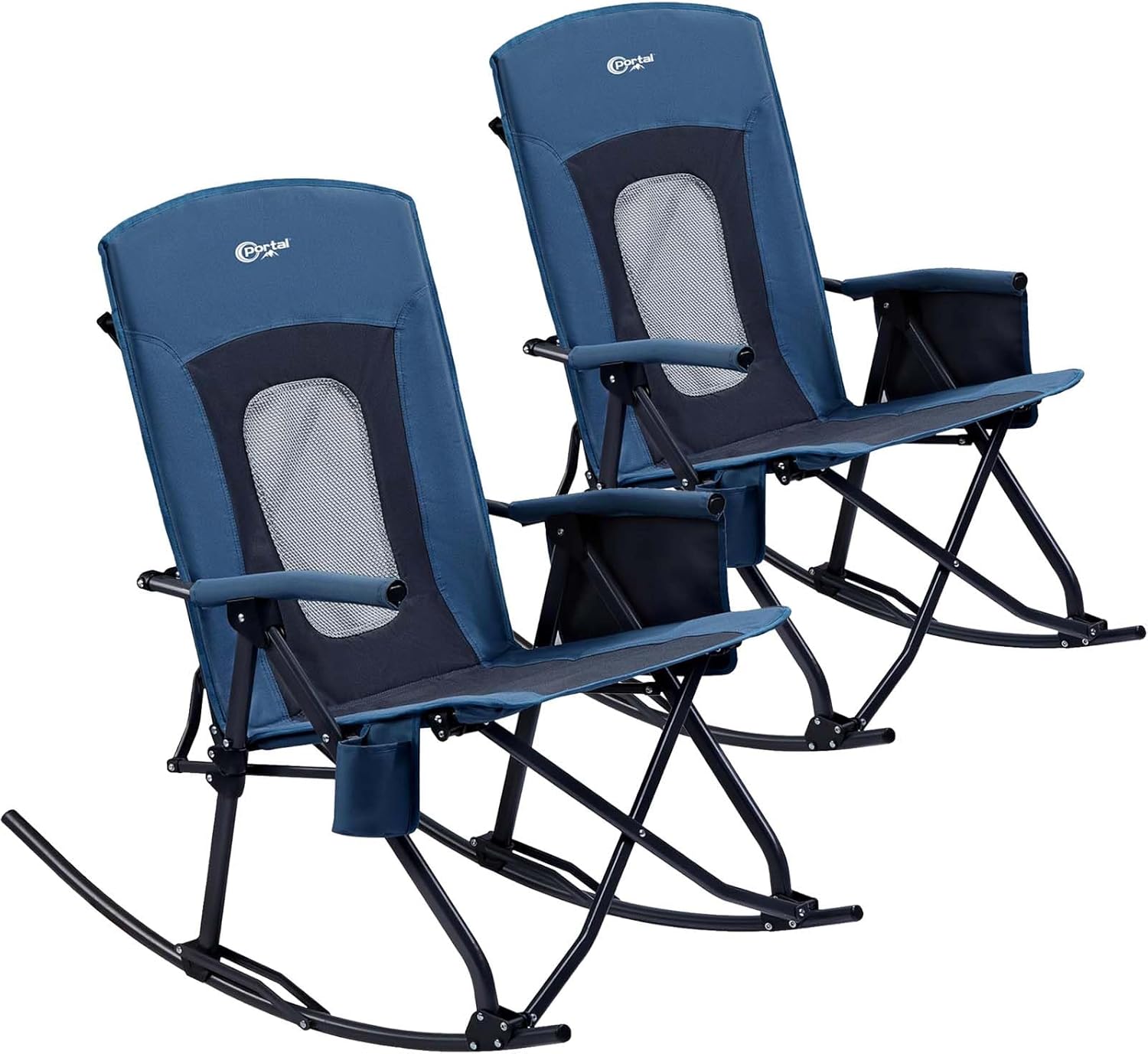 PORTAL Silla mecedora plegable de gran tamaño para acampar, portátil, para exteriores, con respaldo alto, reposabrazos duros, bolsa de transporte,