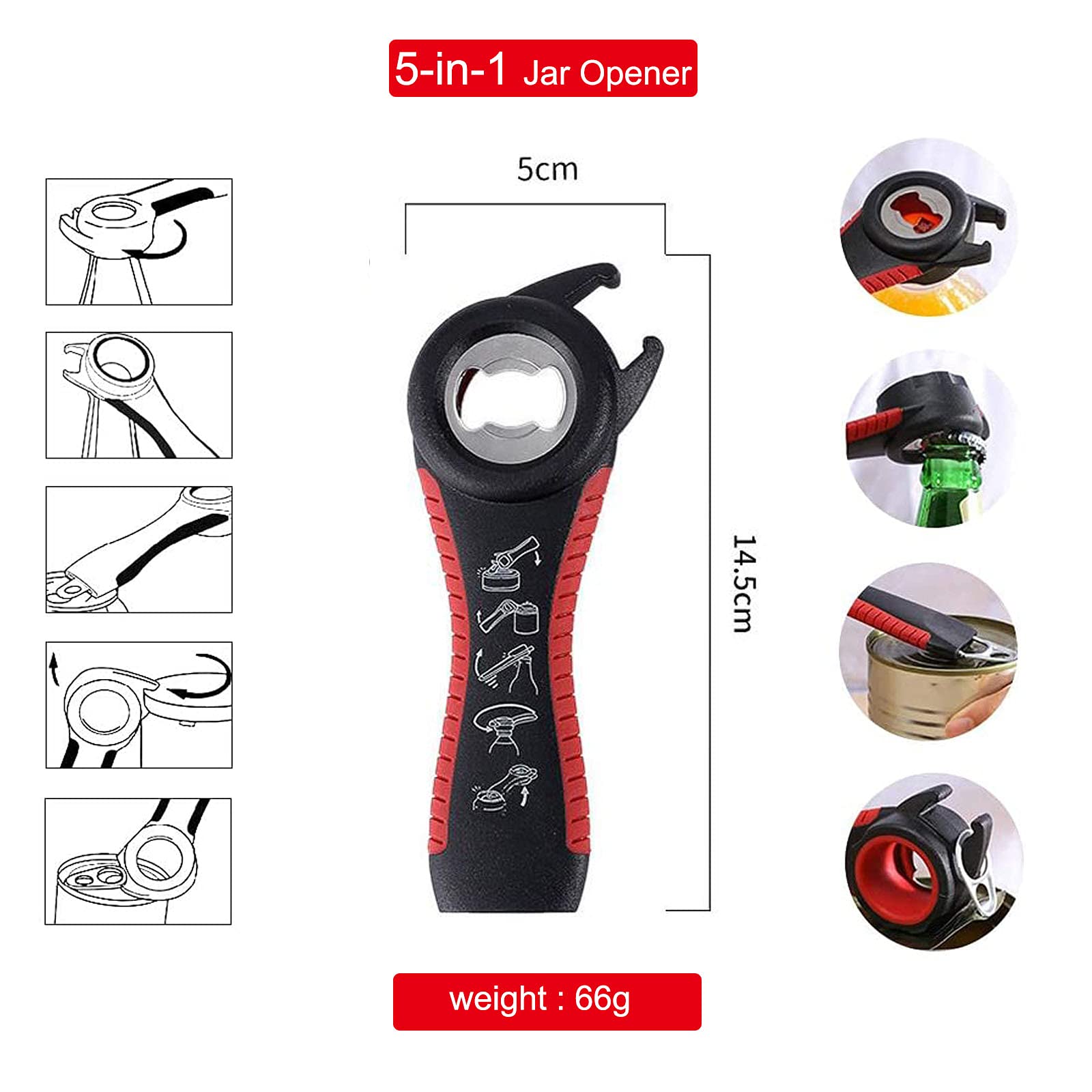 NureBe Jar Opener, Bottle Opener Multi Function 6-in-1 5-in-1 4-in-1 Can Opener bottle gripper Kit for Children, Elderly and Arthritis Sufferers