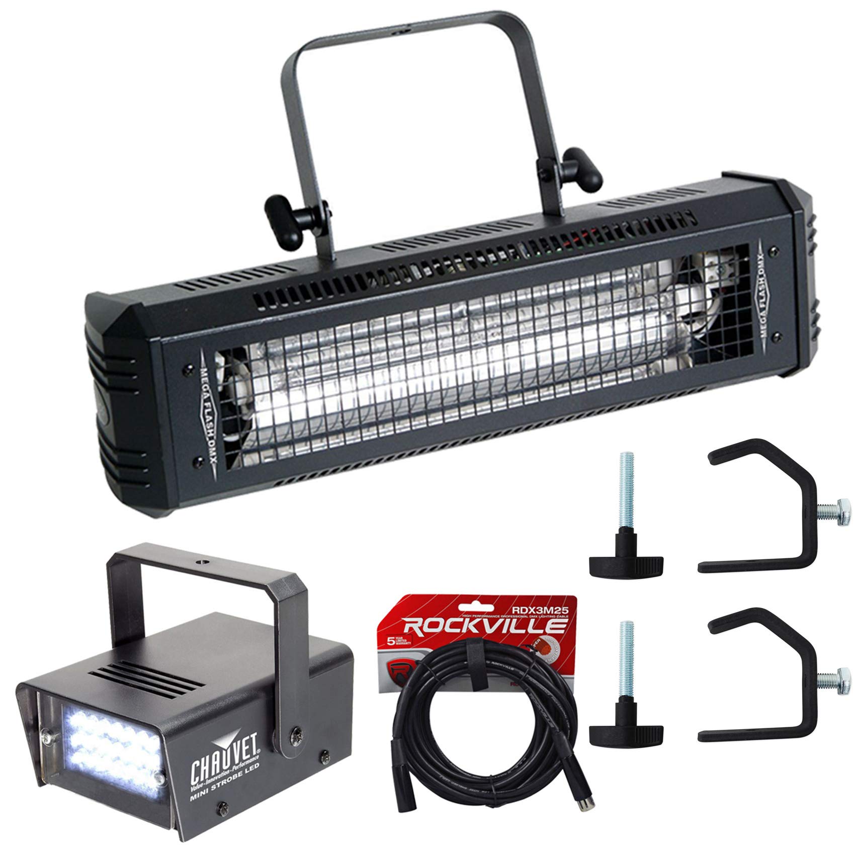 American DJ Mega Flash DMX 800W Compact Strobe Light+Mini Strobe+2 Clamps+Cable