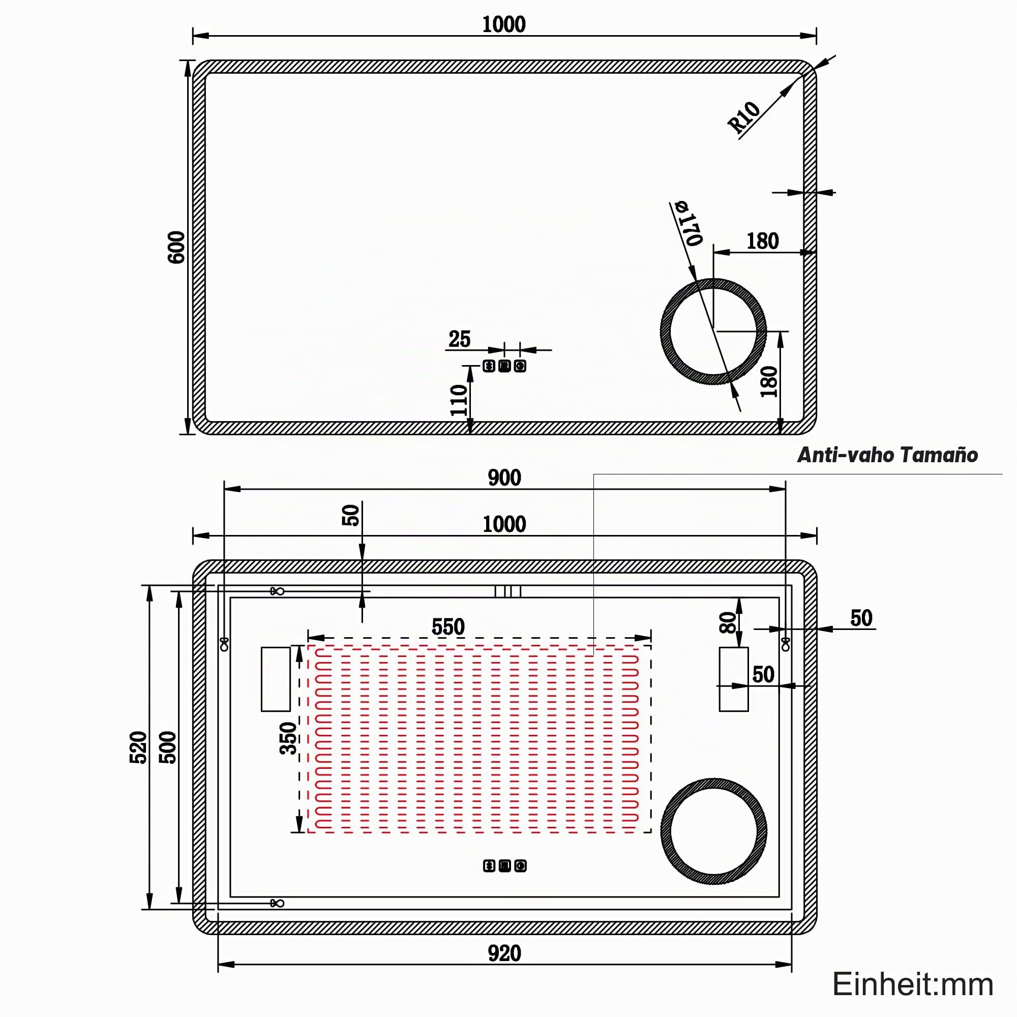 SONNI Espejo de baño LED con Bluetooth 100x60 cm, espejo de baño con iluminación y táctil, enchufe, 3 colores de luz, función antiempañamiento y de memoria, 3 aumentos