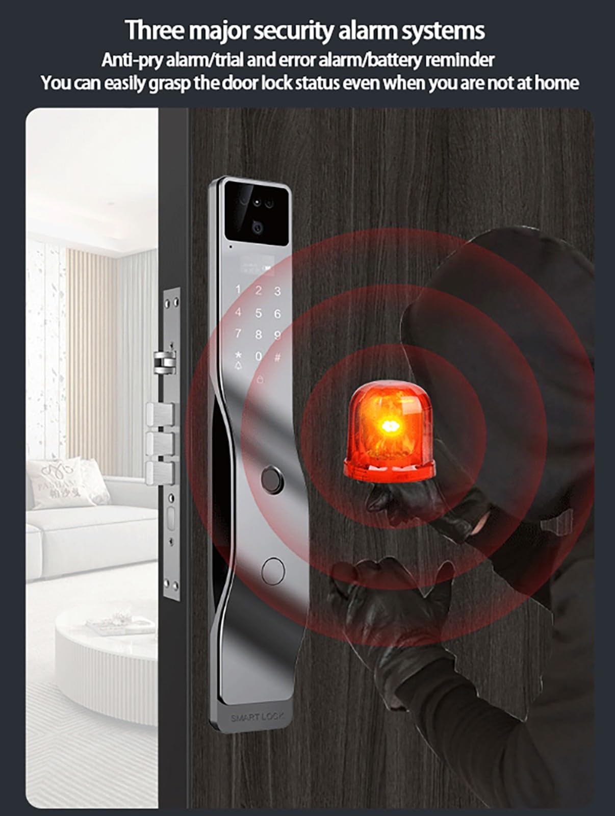 Smart Lock Con Fotocamera Serratura Biometrica Con Ingresso Senza Chiave, Serrature Intelligenti Per Porta 3d Face Smart Door Lock Con Monitor Telecamera Di Sicurezza(lock 30 * 240mm)