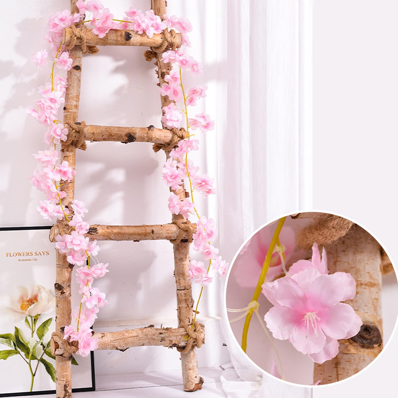 Ghirlanda Di Fiori Artificiali In Rattan 1,5 M – Rosa Chiaro – Decorazione Casa E Matrimonio - 6
