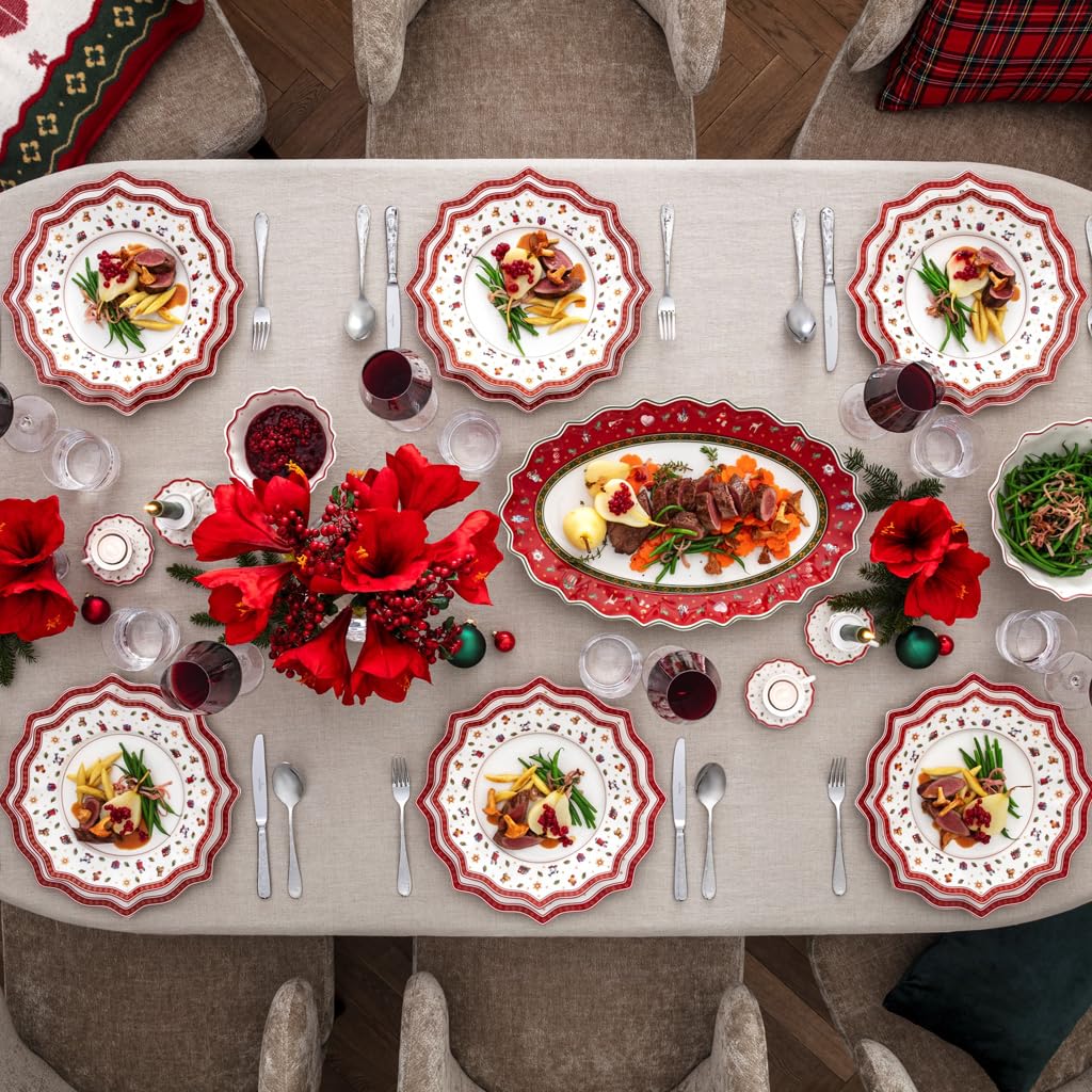 Villeroy & Boch, Toy's Delight Piatto da Pane Rosso e Bianco, Adatto per Microonde, Decorazione Natalizie, Piatto, Stoviglie, Piatto Natale, Piatto Ceramica Natale, Porcellana Premium