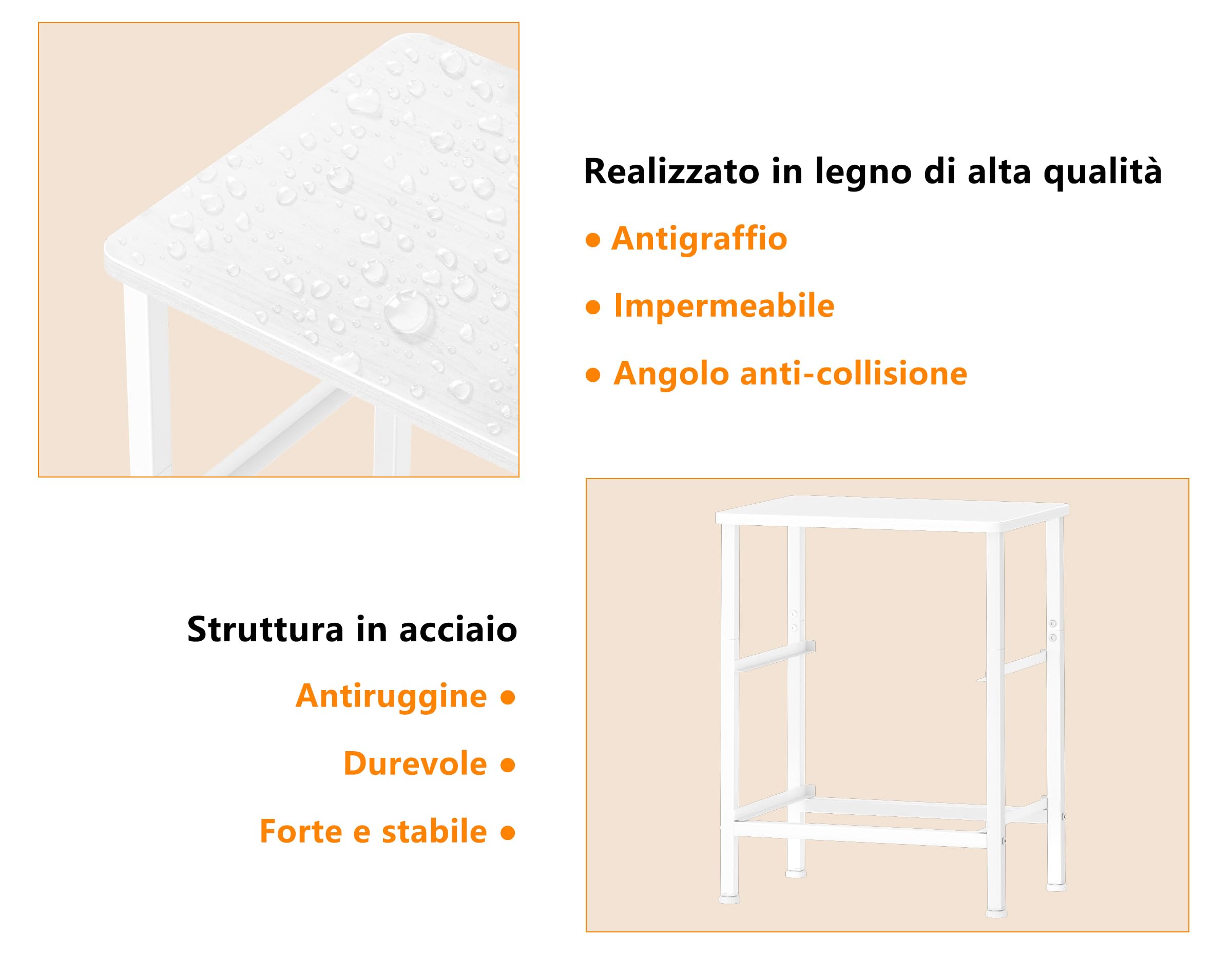 Comodino HOMIDEC 55 Cm Con 2 Cassetti - Struttura In Metallo, Tessuto, Bianco, Per Camera Da Letto E Soggiorno - Foto 11