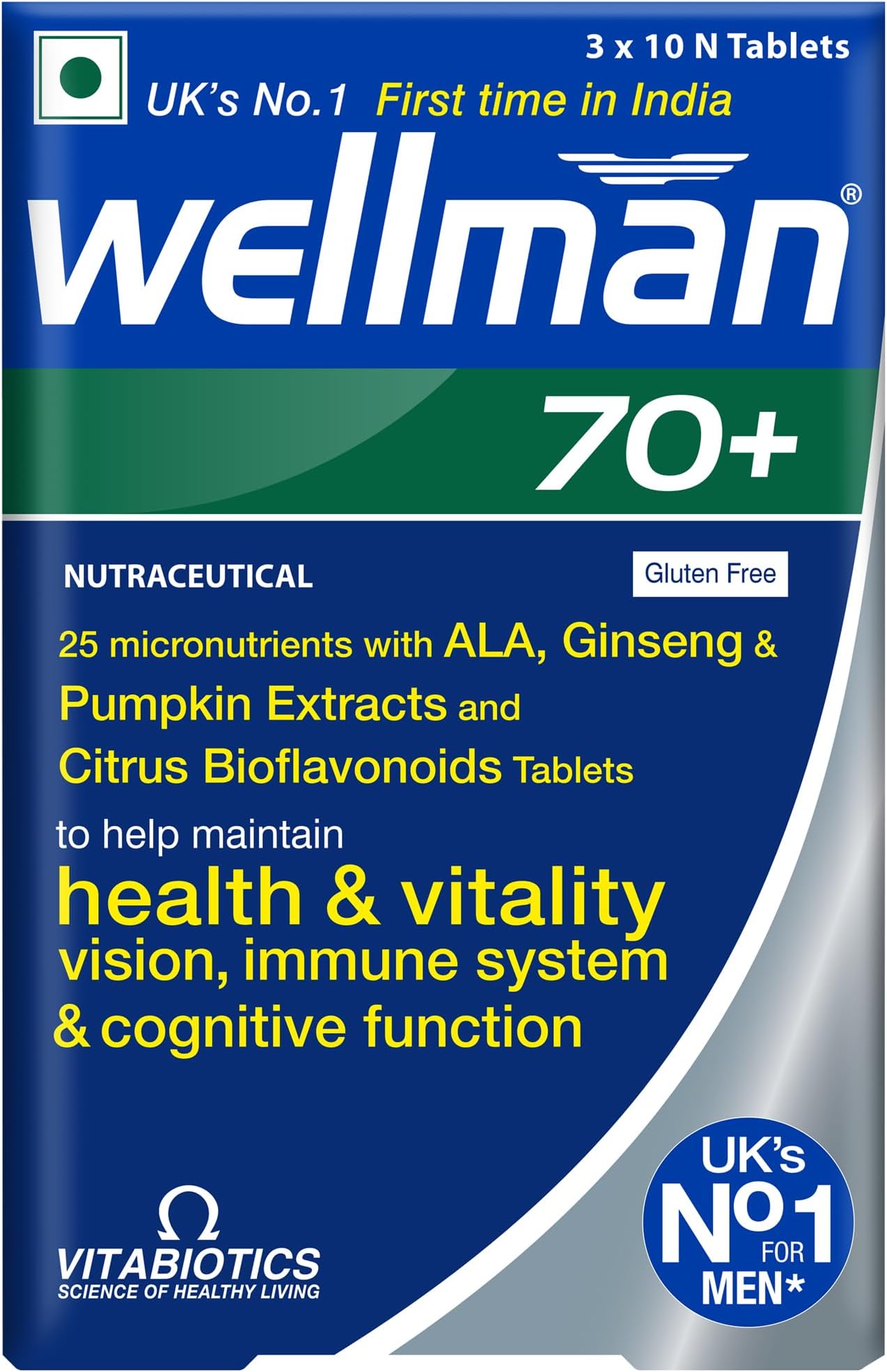 70+ Multivitamin Tablets|Ginseng,Pumpkin Extract & Citrus Bioflavonoids|Supports Health & Vitality|Boosts Vision,Immune System & Cognitive Function|30 Veg Tablets, 60 grams