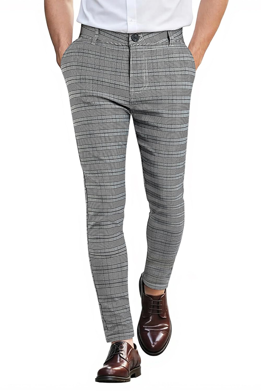 GINGTTO Mens Plaid Dress Pants Stretch Chino Pants Men Slim Fit