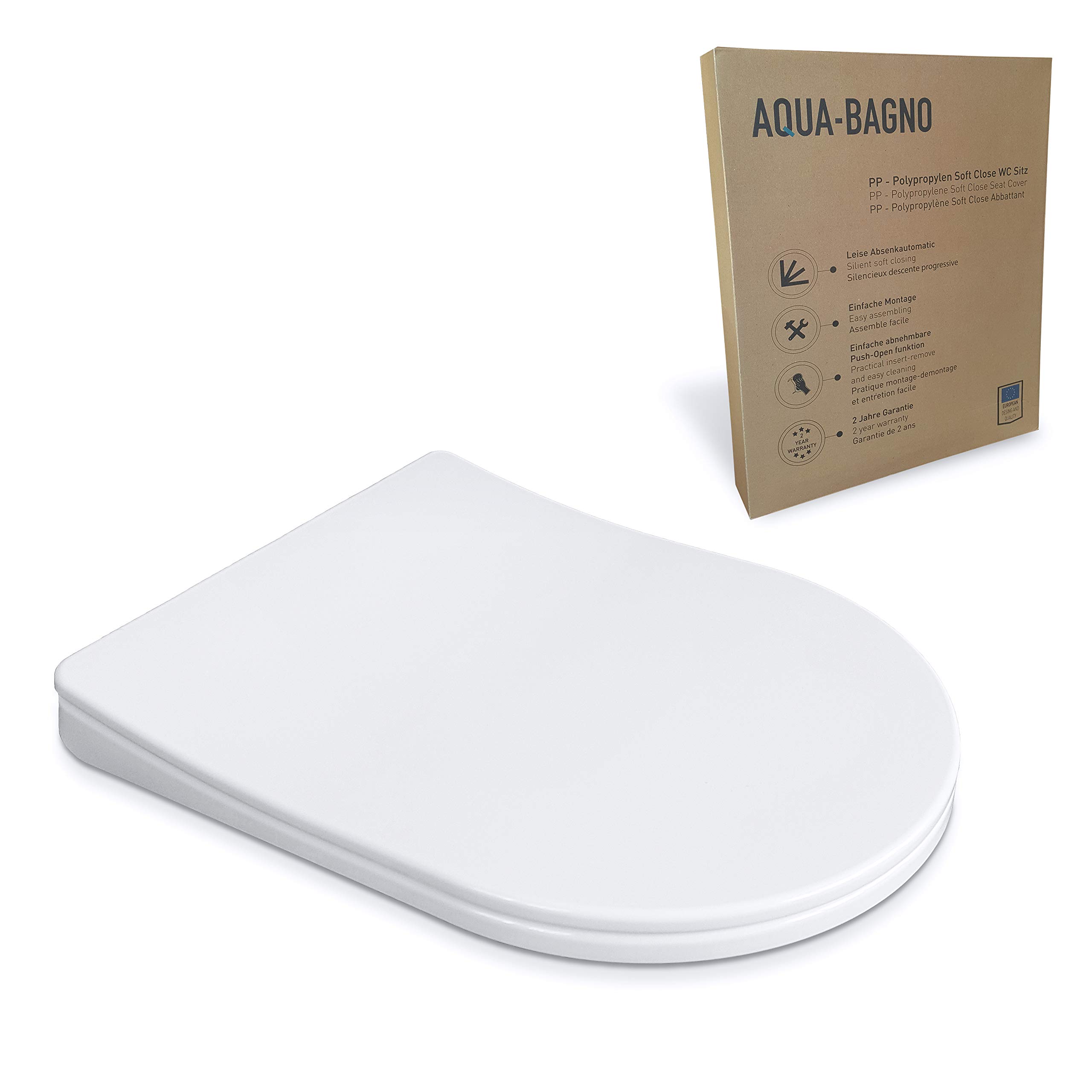 Aqua Bagno Diamond Diamond Universal D-Form Premium - sedile WC di alta qualità in polipropilene con chiusura softclose ed estraibile - sedile WC - coperchio WC