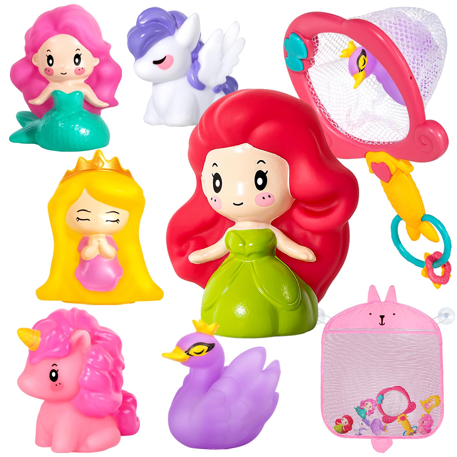 Juguetes de baño sin agujeros para bebé, juguetes de bañera para niñas con almacenamiento y red, sellados, flotan en el agua