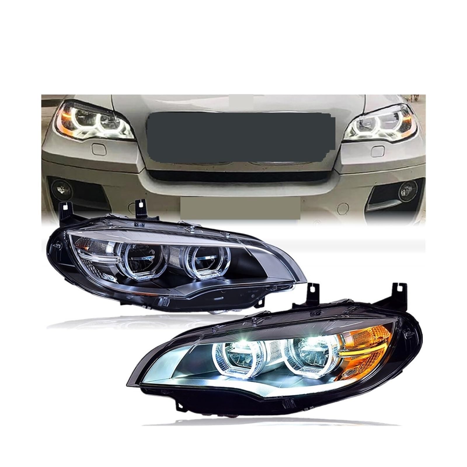 Car Accessories Led DRL Turn Signal Light Angel Eyes Headlamp Assembly Led Headlight Compatible With BMW X6 E71 2008-2013