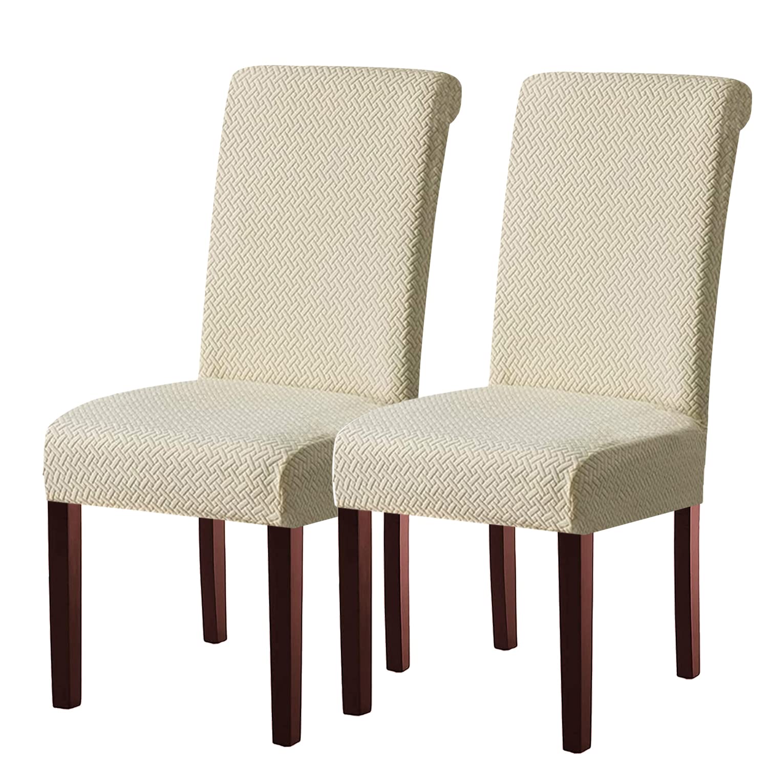 KELUINA Stretch Lattice Waterproof Chair Covers 2PCS Cream for Dining