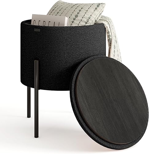 STORAGEBUD Otomana redonda con almacenamiento, taburete de almacenamiento Boucle, taburete de tocador de maquillaje, reposapiés otomano pequeño,