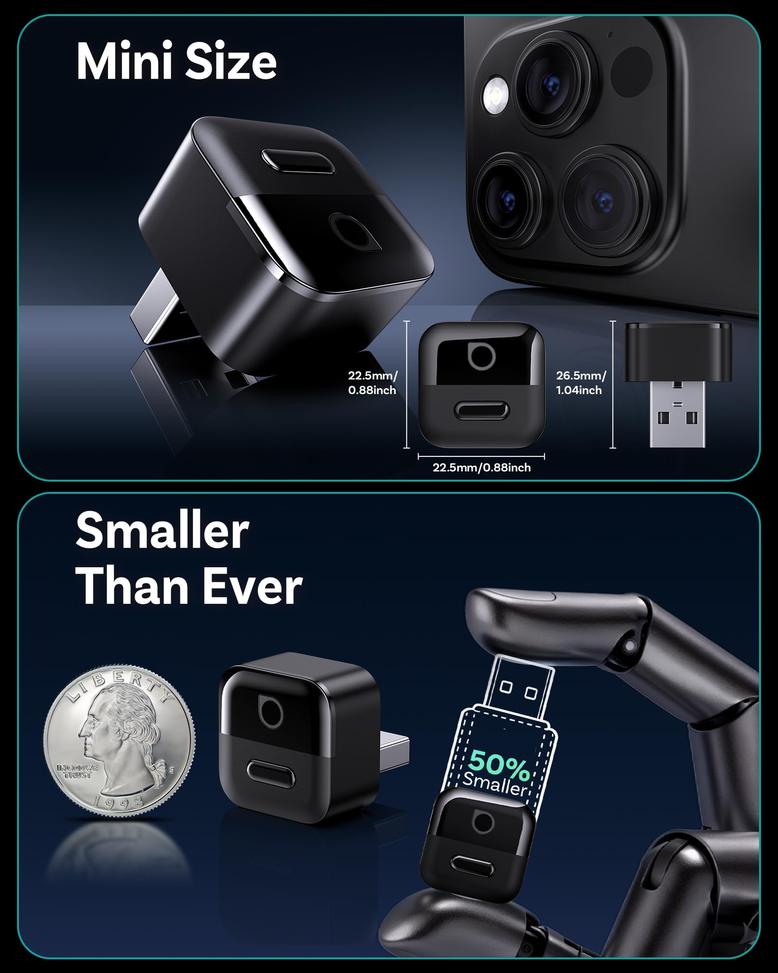 OTTOCAST Mini Pico 2026 CarPlay & Android Auto bezprzewodowy adapter, Smart Button, 5-8s Auto Connect, Plug & Play, USB-A/USB-C, aktualizacja OTA, przewodowy na bezprzewodowy (iOS 10+/Android 11+)