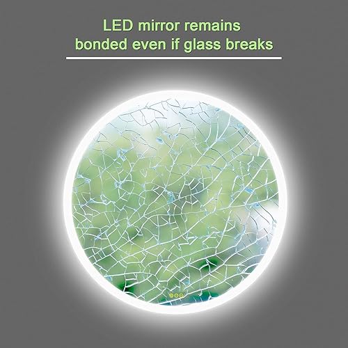 Miniatura 5 de OKISS Espejo LED redondo de baño de 28 pulgadas, montaje en pared, espejo iluminado con luces antiniebla retroiluminado, espejo de baño con