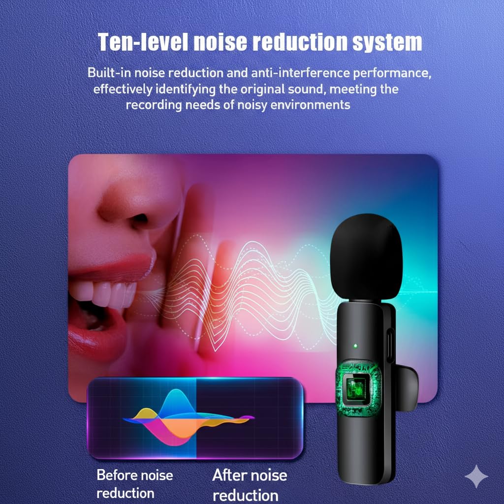 wowtravel Wireless Lavalier Microphones 2 Pack for Phone Tablet and USB C Devices with AI Noise Reduction Plug and Play Clip On Mic for Video Recording Vlogging Interviews TikTok YouTube - Image 3