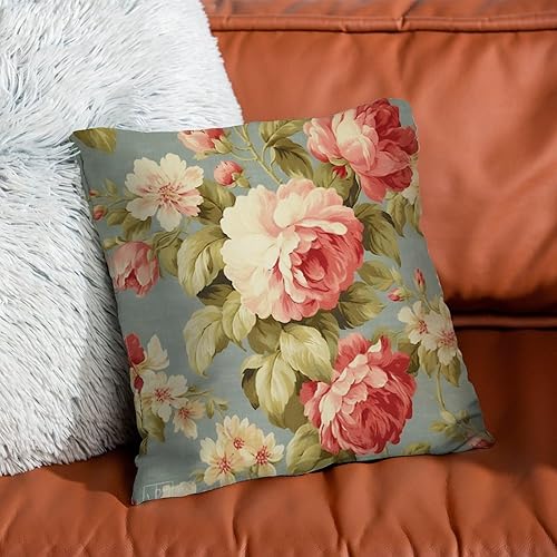 Miniatura 7 de Funda de almohada romántica de color aguamarina con rosas de col rosa, fundas de almohada florales de rosa francesa, funda de almohada para