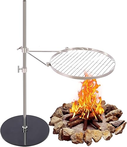 REDCAMP Parrilla giratoria para fogata con base resistente, parrilla portátil de acero inoxidable para barbacoa al aire libre para cocinar con llama