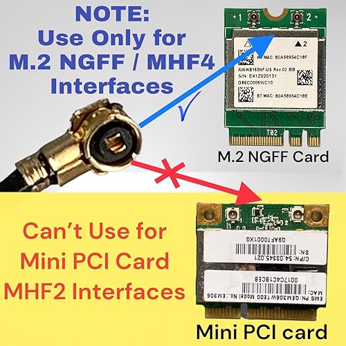 Miniatura 4 de Paquete de 2 antenas de doble banda WiFi 2.4GHz 5GHz 5.8GHz 8dBi RP-SMA macho, U.FL IPEX MHF4 a RP SMA Cable de extensión hembra para M.2 NGFF Intel