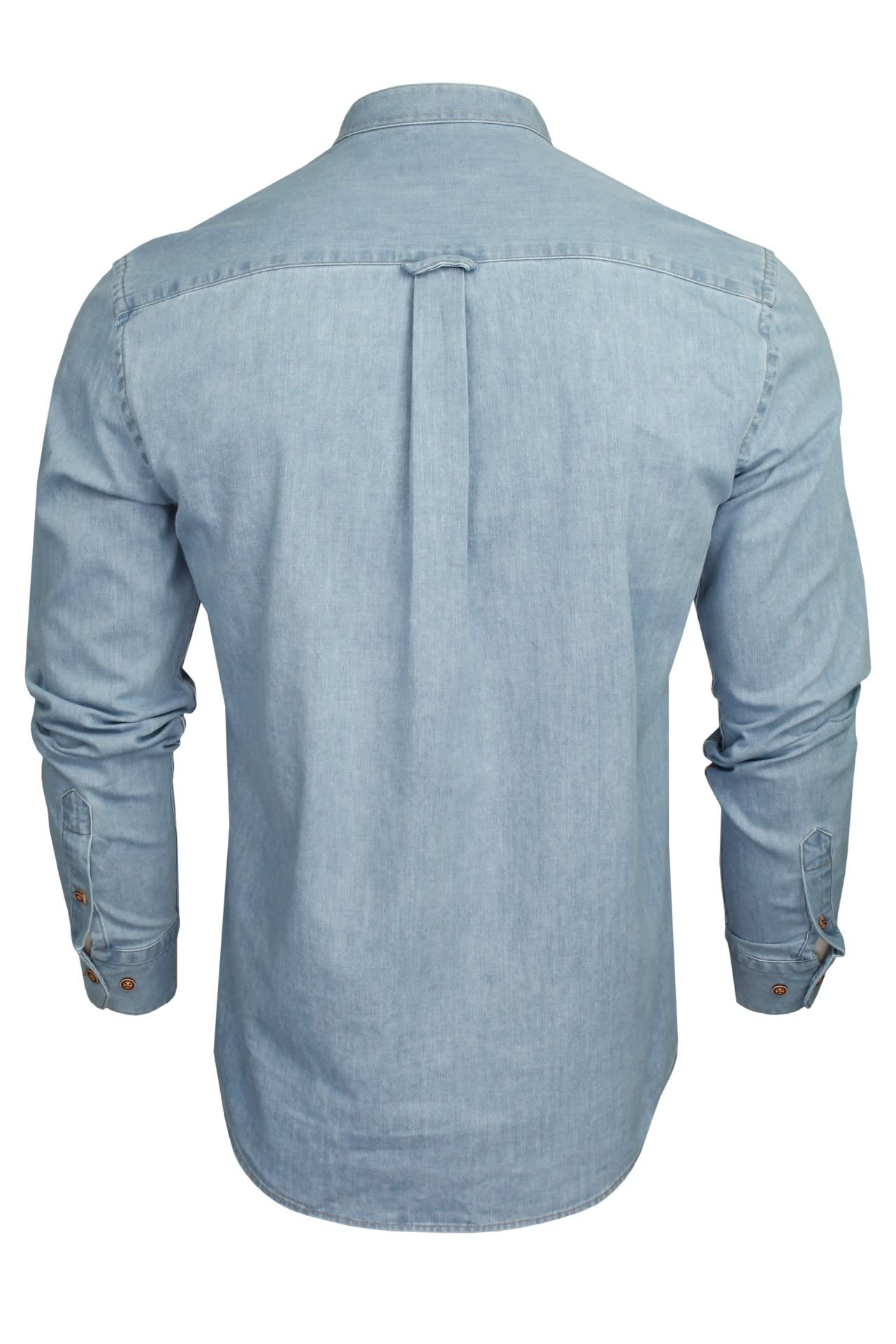 Xact Camicia 6.6 Oz Denim da Uomo con Collo alla Coreana/Grandad, a Maniche Lunghe, vestibilità Regolare