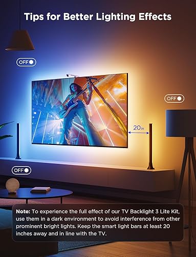 Miniatura 8 de Govee Kit de 3 luces LED RGBICW Wi-Fi de 11.8 pies para televisores de 55 a 65 pulgadas con cámara y barras de luz inteligentes de 15 pulgadas con