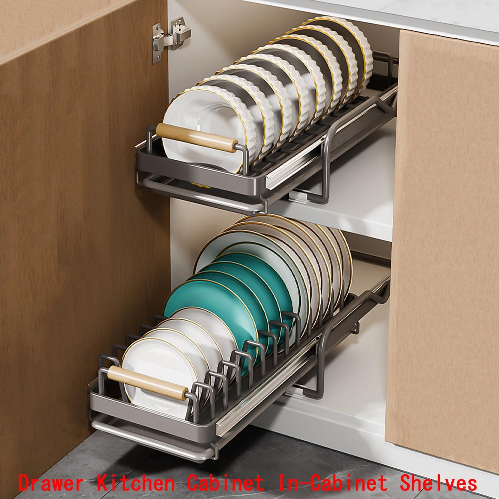 Piccolo scolapiatti, scolapiatti Compatto per Piano Cucina, Porta Piatti con Guide scorrevoli, Estraibile Senza Foratura 42x19x11,5 cm, salvaspazio per la Cucina (scolapiatti)