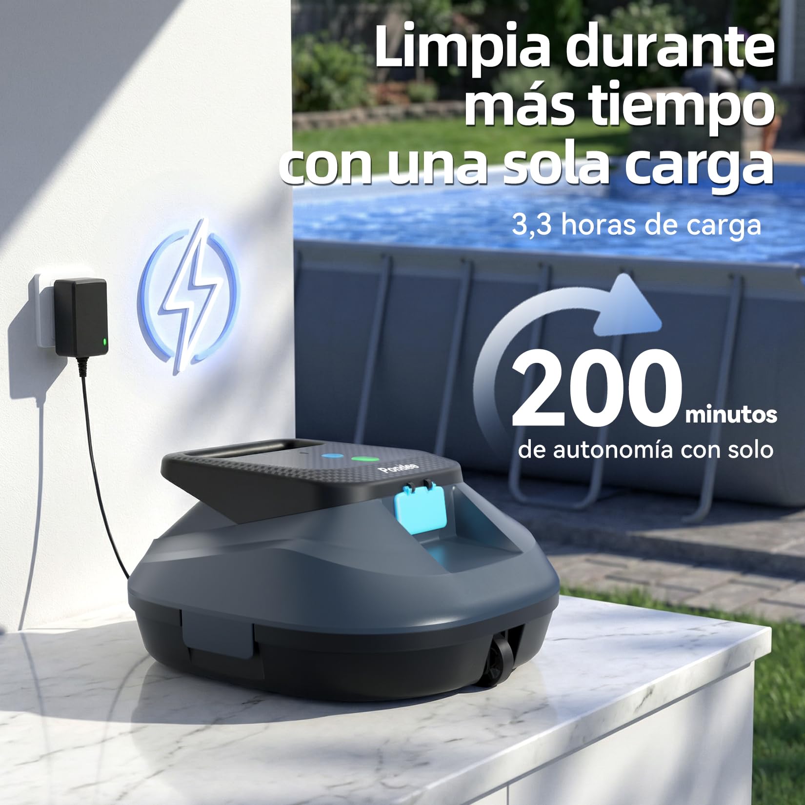 (2026 New) Pondee X2 Robot Limpiafondos Piscina con una autonomía de 200 minutos, Limpiafondos Piscina Automatico, Auto-Parking, Carga Rápida 3,3h, para Piscinas Desmontables y Enterradas hasta 120 m²