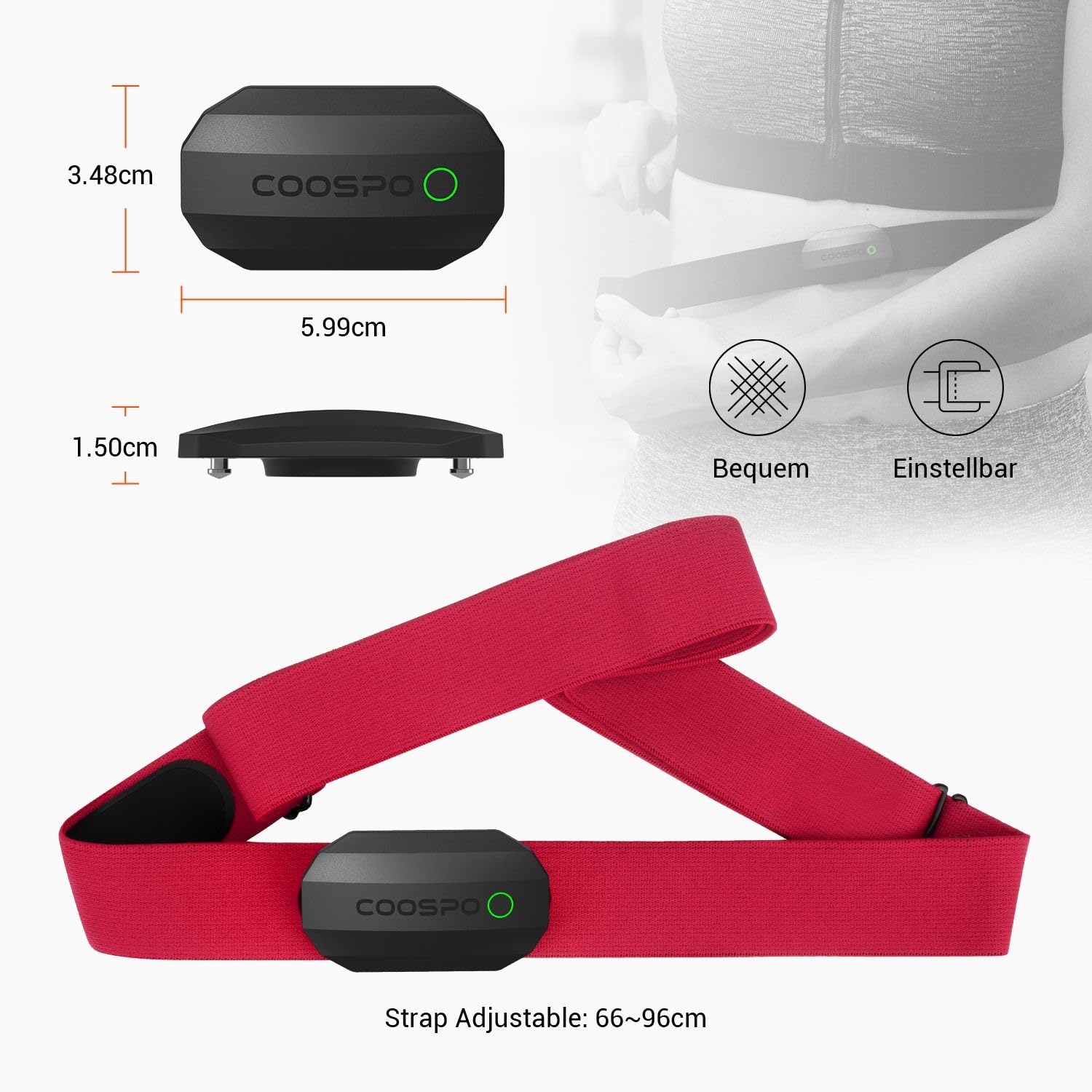 COOSPO H808S Brustgurt Pulsmesser ANT+/Bluetooth, Premium Herzfrequenzmesser Pulsgurt Sensor HRM-Messung Pulsgurt IP67 Wasserdichter, Kompatibel mit Polar, Elite HRV, Wahoo, Garmin, Strava