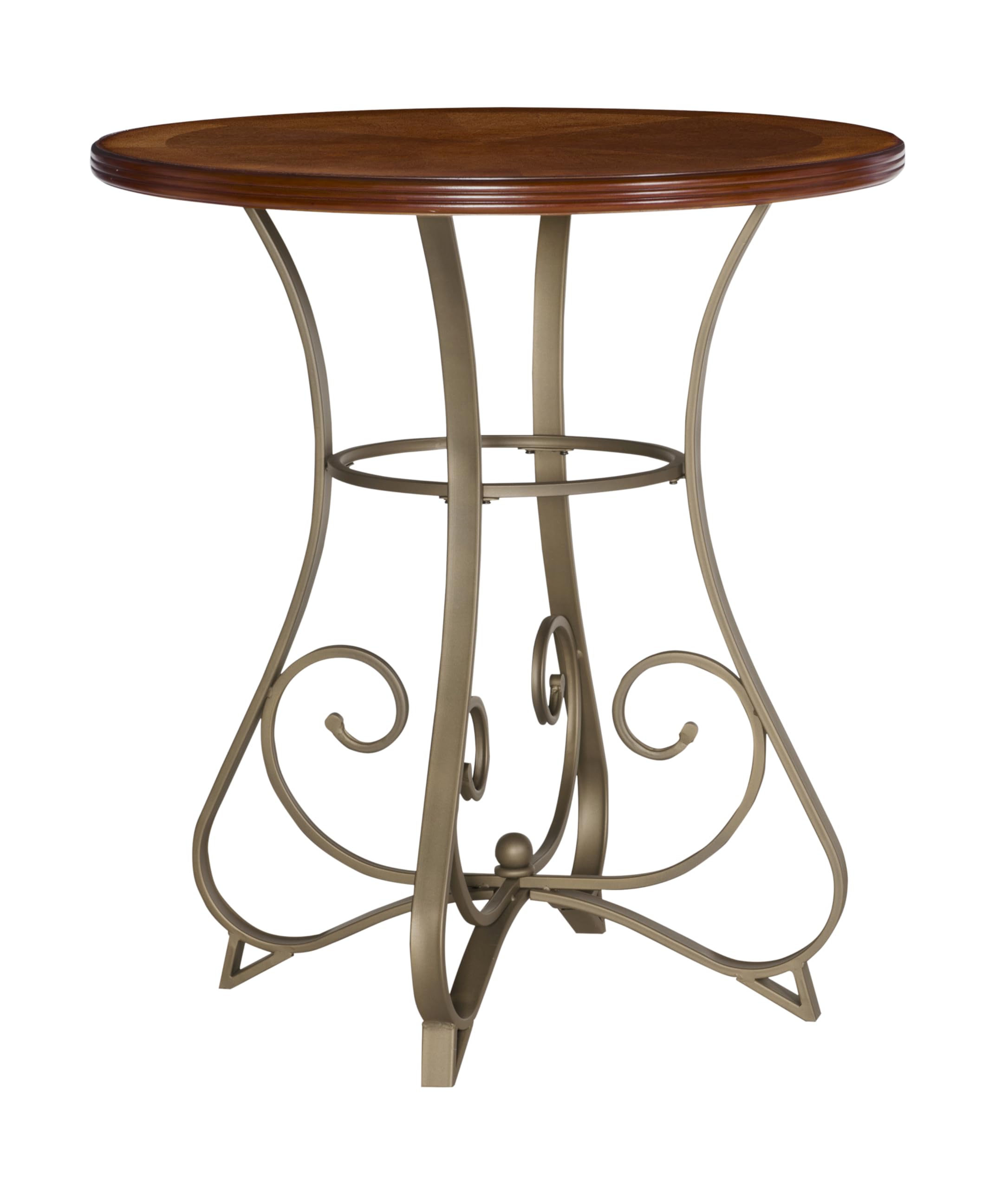 Powell 697-404 Hamilton Pub Table, Brushed Faux Medium Cherry wood Matte Pewter & Bronze metal 36" x 36" x 42" tall