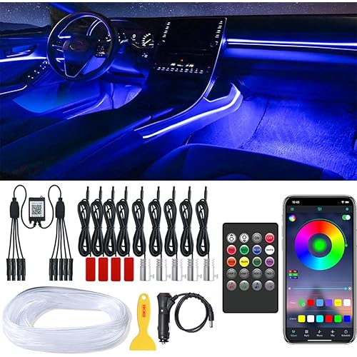 Car LED Strip Lights, LEDCARE 9 in 1 RGB Car Interior Lights with APP & Remote Control, 16 Million Colors Ambient Lighting Kit with 5 Fiber Optic LED Strips & 4 Under Dash Lights, Sync to Music