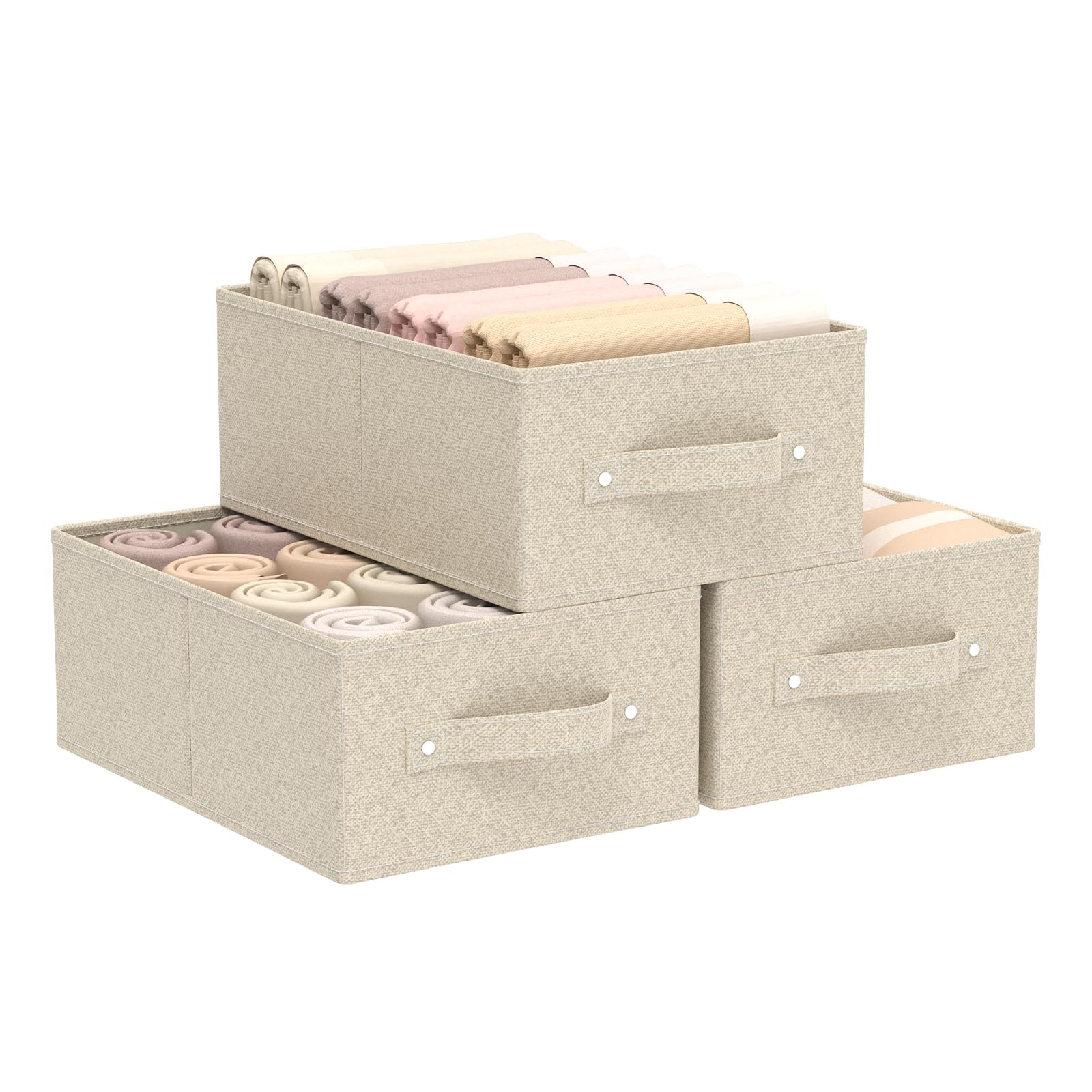 ENUMAIL 3er Cajas de Almacenamiento con Mango, Cestas Almacenaje de Tejidos con Manijas, Contenedor Organizadoras de Ropa Cúbicas, Disponibles Para Edredones, 33×23×14cm, Gris y Beige
