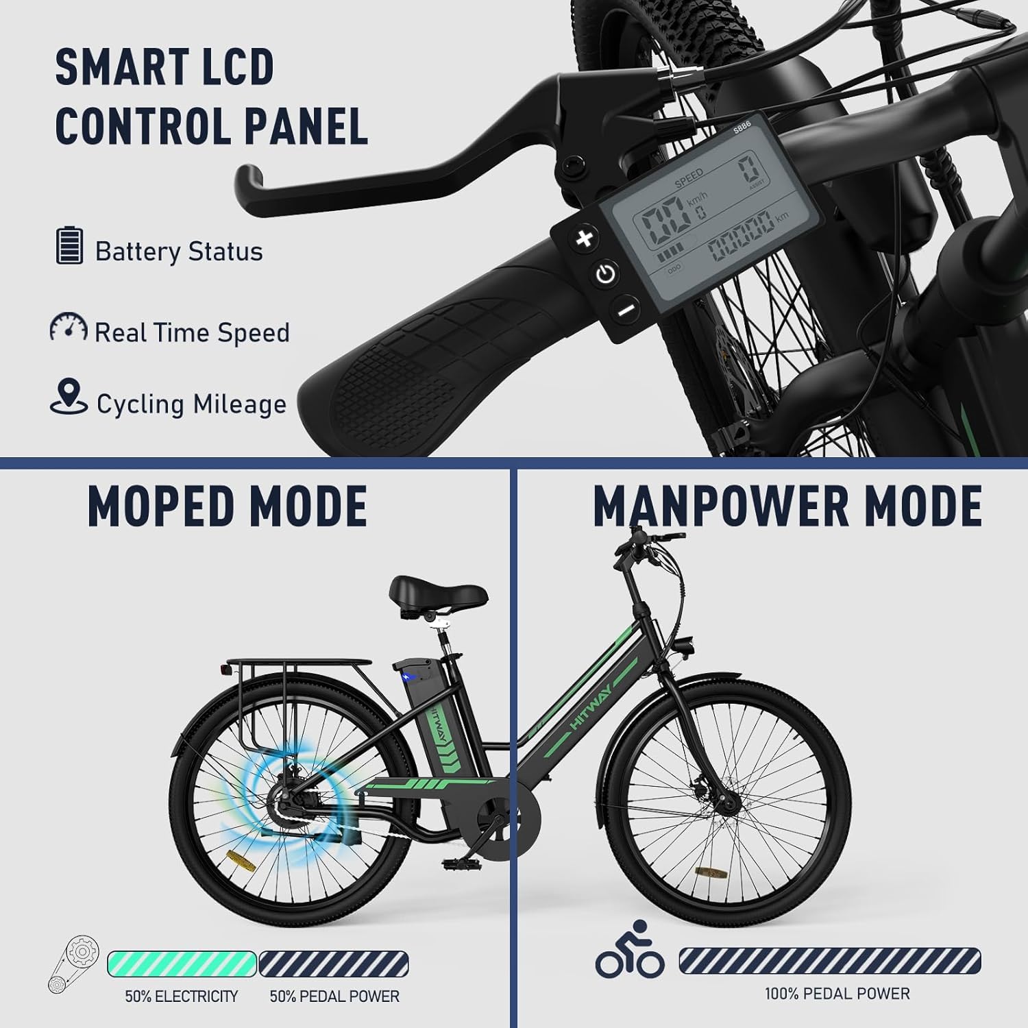 HITWAY Vélo Électrique 26 Pouces Vélo Électrique Femme et Homme,Moteur 250W,Batterie 36V/8,4Ah,Max 25km/h,Pédalage Assisté,Autonomie 35-70km,Adulte Unisexe